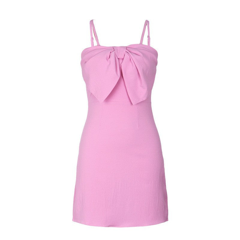 Backless mini dress, pink bow halter dress for Valentine's Day date, women's clothing