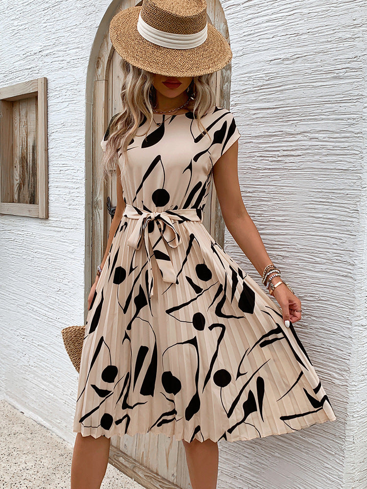 Elegant and unique abstract print pleated dress